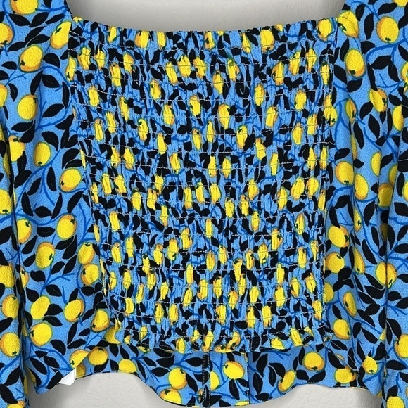 Diane Von Furstenberg Dover Cropped Lemon Print Crepe Top in Blue Size 4 NWT! - Picture 9 of 12